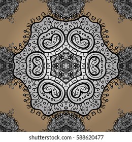 Seamless classic vector beige and white pattern. Traditional orient ornament with white doodles. Classic vintage background.