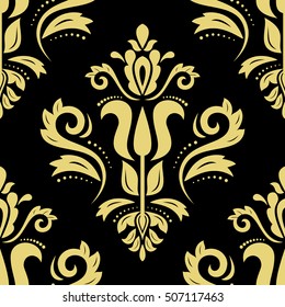 Seamless classic vector black and golden pattern. Traditional orient ornament