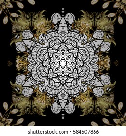 Seamless classic vector black and golden pattern. Traditional orient ornament with white doodles. Classic vintage background.