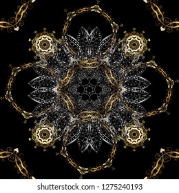 Seamless classic vector black and gray and golden pattern. Classic vintage background. Traditional orient ornament.