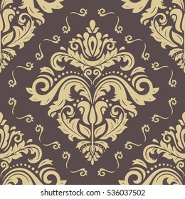 Seamless classic vector brown and golden pattern. Traditional orient ornament. Classic vintage background