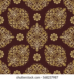 Seamless classic vector brown and golden pattern. Traditional orient ornament. Classic vintage background.