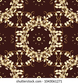 Seamless classic vector brown, white and yellow and golden pattern. Traditional orient ornament. Classic vintage background.
