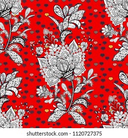 Seamless classic vector golden pattern. Classic vintage background. Seamless pattern on red, white and black colors with golden elements. Traditional orient ornament. Vector illustration.