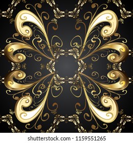 Seamless classic vector golden pattern. Classic vintage background. Golden pattern on black colors with golden elements. Traditional orient ornament.