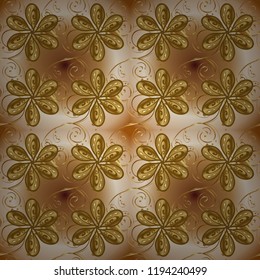 Seamless classic vector golden pattern. Vector illustration. Traditional orient ornament. Classic vintage background. Flowers. Seamless pattern on beige, brown and yellow colors with golden elements.