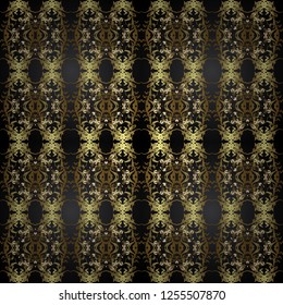 Seamless classic vector golden pattern. Traditional orient ornament. Classic vintage background. Golden pattern on black colors with golden elements.