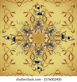 Seamless classic vector golden pattern. Seamless pattern on yellow and neutral colors with golden elements. Classic vintage background. Traditional orient ornament.