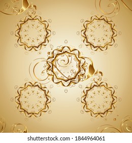 Seamless classic vector golden pattern. Classic vintage background. Traditional orient ornament. Golden pattern on yellow, beige and neutral colors with golden elements.