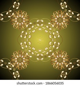 Seamless classic vector golden pattern. Classic vintage background. Traditional orient ornament. Vector illustration. Seamless pattern on green and brown colors with golden elements.