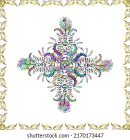 Seamless classic vector golden pattern. Traditional orient ornament. Golden pattern on gray, neutral and yellow colors with golden elements. Classic vintage background. Frame. Cross.