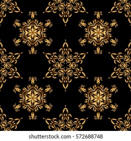 Seamless classic vector golden pattern. Traditional orient ornament on a black background.