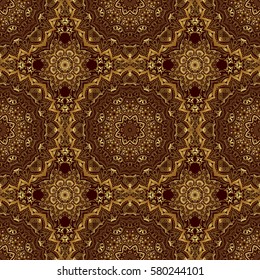 Seamless classic vector golden pattern. Traditional orient ornament on a brown background.