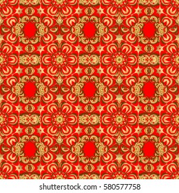 Seamless classic vector golden pattern. Traditional orient ornament on a red background.