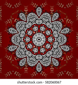 Seamless classic vector golden pattern. Floral ornament brocade textile pattern, glass, metal with floral pattern on red background with golden elements.