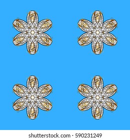 Seamless classic vector golden pattern. Traditional orient ornament, classic vintage background. Seamless pattern on blue background with golden elements.