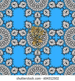 Seamless classic vector golden pattern. Seamless pattern on blue background with golden elements and white doodles. Traditional orient ornament. Classic vintage background.