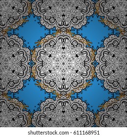 Seamless classic vector golden pattern. Traditional orient ornament, classic vintage background. Seamless pattern on blue background with golden elements.