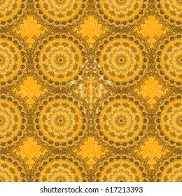 Seamless classic vector golden pattern. Traditional orient ornament. Classic vintage ornament on a yellow background.