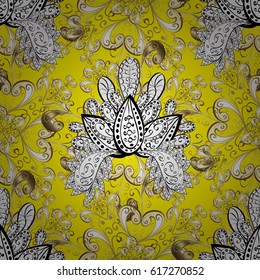 Seamless classic vector golden pattern. Traditional orient ornament. Classic vintage background. Seamless pattern on yellow background with golden elements. Vector illustration.
