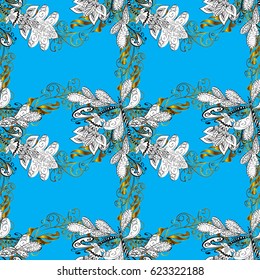 Seamless classic vector and golden pattern. Traditional orient ornament with white doodles. Classic vintage background.