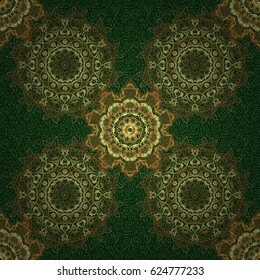 Seamless classic vector golden pattern. Traditional orient ornament on a green background.