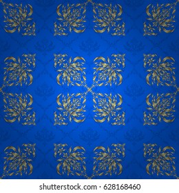 Seamless classic vector golden pattern. Traditional orient ornament on a blue background.