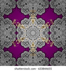 Seamless classic vector golden pattern. Golden pattern on magenta background with golden elements. Traditional orient ornament. Classic vintage background.
