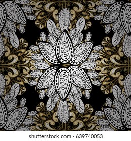 Seamless classic vector golden pattern. Traditional orient ornament. Classic vintage background. Seamless pattern on black background with golden elements. Vector illustration.