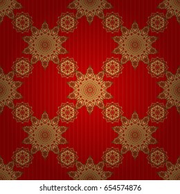 Seamless classic vector golden pattern. Traditional orient ornament. Classic vintage ornament on a red background.
