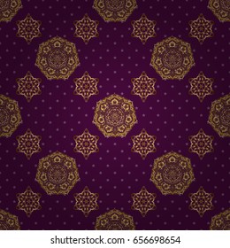 Seamless classic vector golden pattern. Traditional orient ornament. Classic vintage ornament on a purple background.