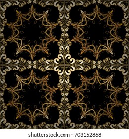 Seamless classic vector golden pattern. Traditional orient ornament. Classic vintage background. Golden pattern on black background with golden elements.