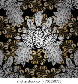 Seamless classic vector golden pattern. Classic vintage background. Seamless pattern on black background with golden elements. Traditional orient ornament. Vector illustration.