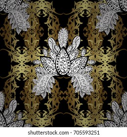 Seamless classic vector golden pattern. Traditional orient ornament, classic vintage background. Seamless pattern on black background with golden elements.