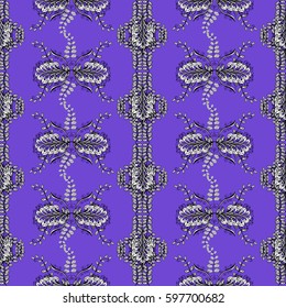 Seamless classic vector gray pattern. Traditional orient ornament. Classic vintage background. Gray pattern on violet background with vintage elements.