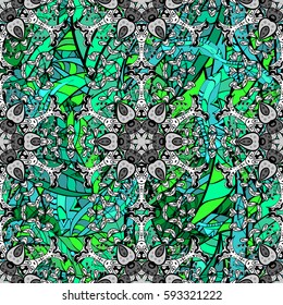 Seamless classic vector green pattern. Traditional orient ornament. Classic vintage background. Green pattern on background with green elements.