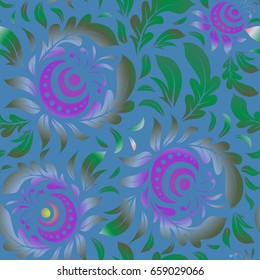 Seamless classic vector green, violet and blue pattern. Traditional orient ornament.