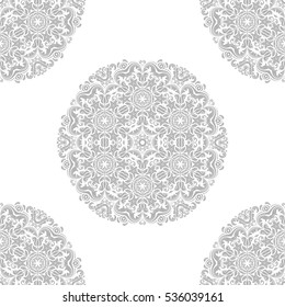 Seamless classic vector light silver pattern with round elements. Traditional orient ornament. Classic vintage background