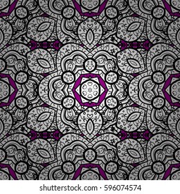 Seamless classic vector magenta and gray pattern. Traditional orient ornament. Classic vintage background.