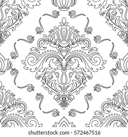 Seamless classic vector pattern with black outlines. Traditional orient ornament. Classic vintage background.