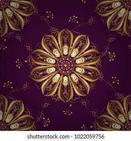 Seamless classic vector purple, brown and beige and golden pattern. Traditional orient ornament. Classic vintage background.