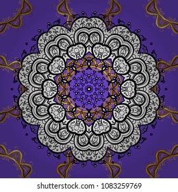 Seamless classic vector violet, white and black and golden pattern. Traditional orient ornament with white doodles. Classic vintage background.