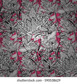 Seamless classic vector white pattern. White pattern on pink background with white elements. Traditional orient ornament. Classic vintage background.