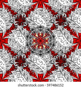 Seamless classic vector white pattern. Traditional orient ornament. Classic vintage background. Seamless pattern on red background with white elements.