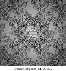 Seamless classic vector white pattern. Classic vintage background. Seamless pattern on gray background with white elements. Traditional orient ornament. Vector illustration.