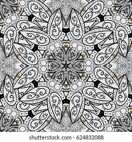 Seamless classic vector white pattern. Seamless pattern on gray background with white elements. Classic vintage background. Vector illustration. Traditional orient ornament.