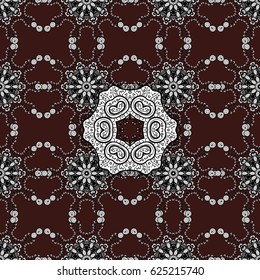 Seamless classic vector white pattern. White pattern on brown background with white elements. Traditional orient ornament. Classic vintage background.