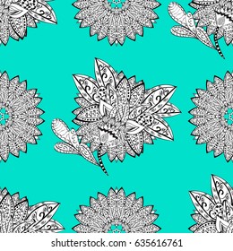 Seamless classic vector white pattern. Seamless pattern on blue background with white elements. Classic vintage background. Vector illustration. Traditional orient ornament.