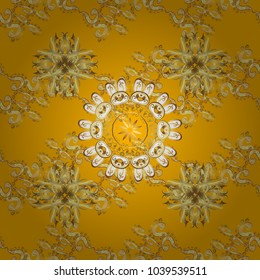 Seamless classic vector yellow, brown and neutral and golden pattern. Traditional orient ornament. Classic vintage background.