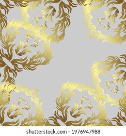 Seamless classic vector yellow, gray and neutral and golden pattern. Classic vintage background. Traditional orient ornament.